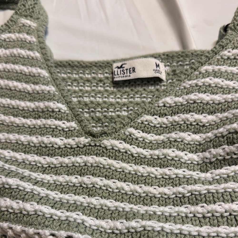 Hollister Green and White Women's Sweater